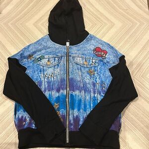 Terez Girls Denim with Patches Zip Io Light Sweatshirt